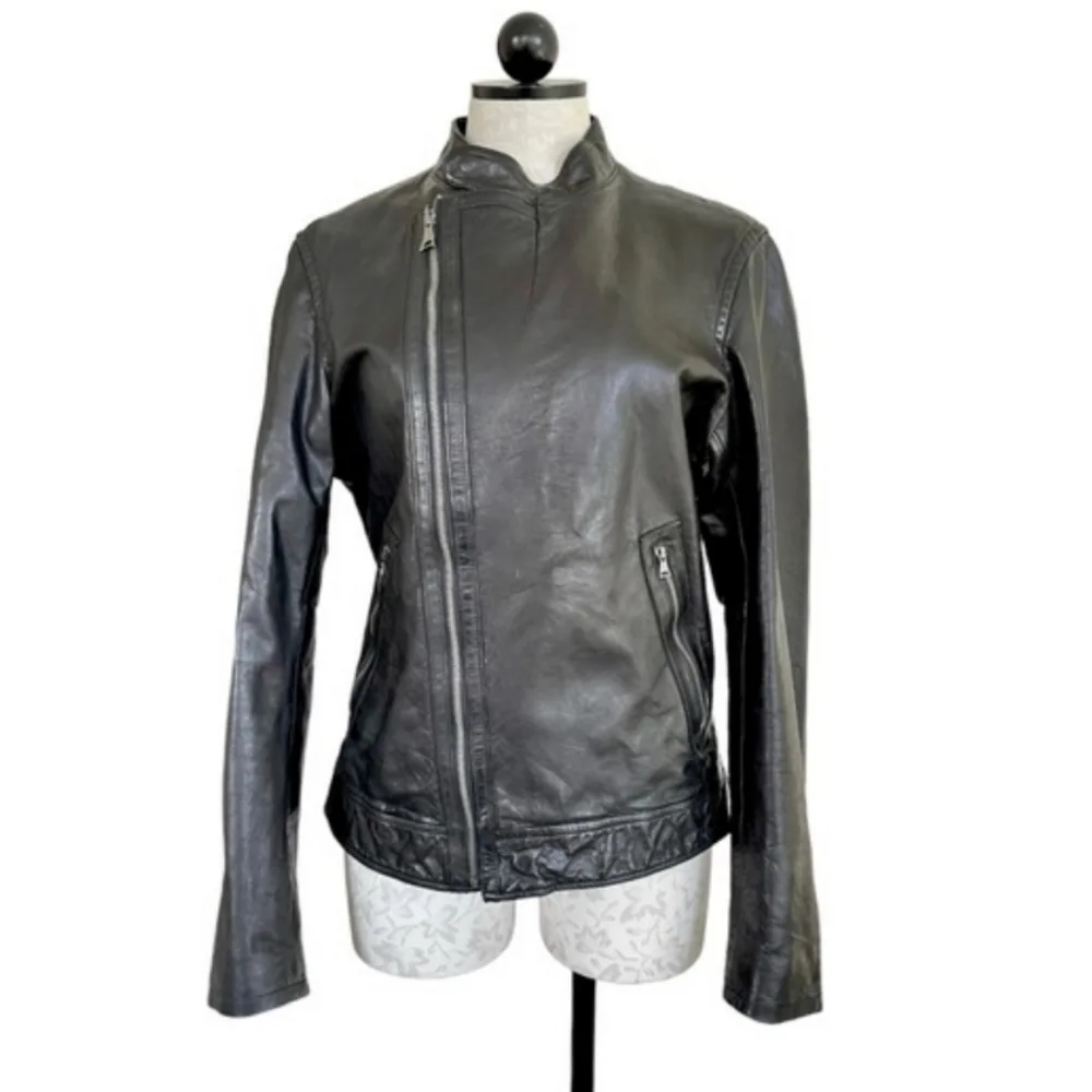 Banana Republic Women's Leather Jacket Asymmetrical Zipper Zip Cuffs Size Medium - Picture 1 of 15